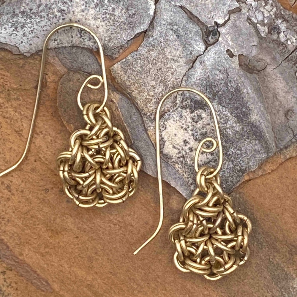 Handmade OOAK Japanese Chain Maille Golden Earrings by Beth Wicker & Mary E